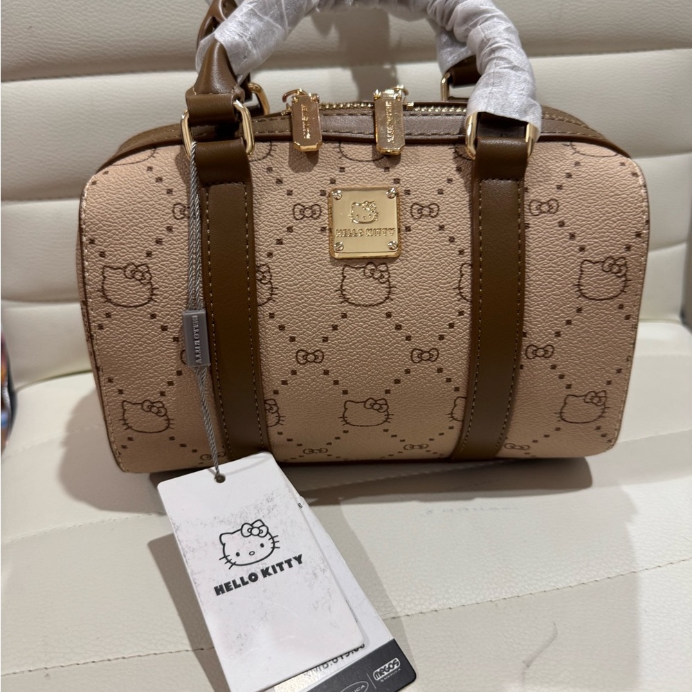 Hello Kitty Brown and Cream Designer Monogram Crossbody Handbag - Picture 5 of 13